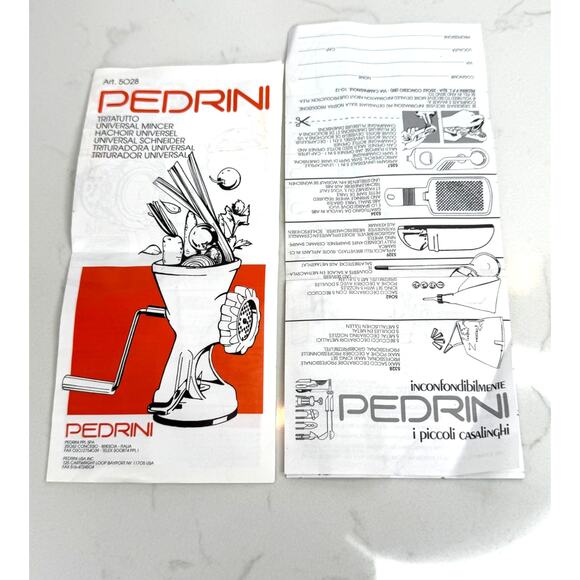 Pedrini Unversal Mincer Original Box w/all Attachments & Paperwork - Picture 5 of 5